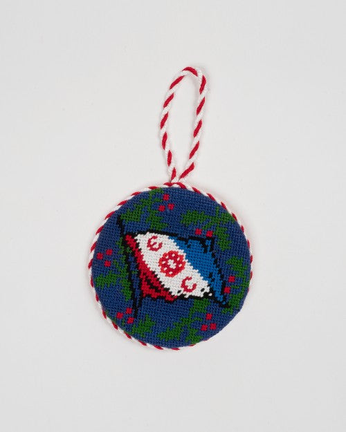 Flag & Holly Needlepoint Ornament