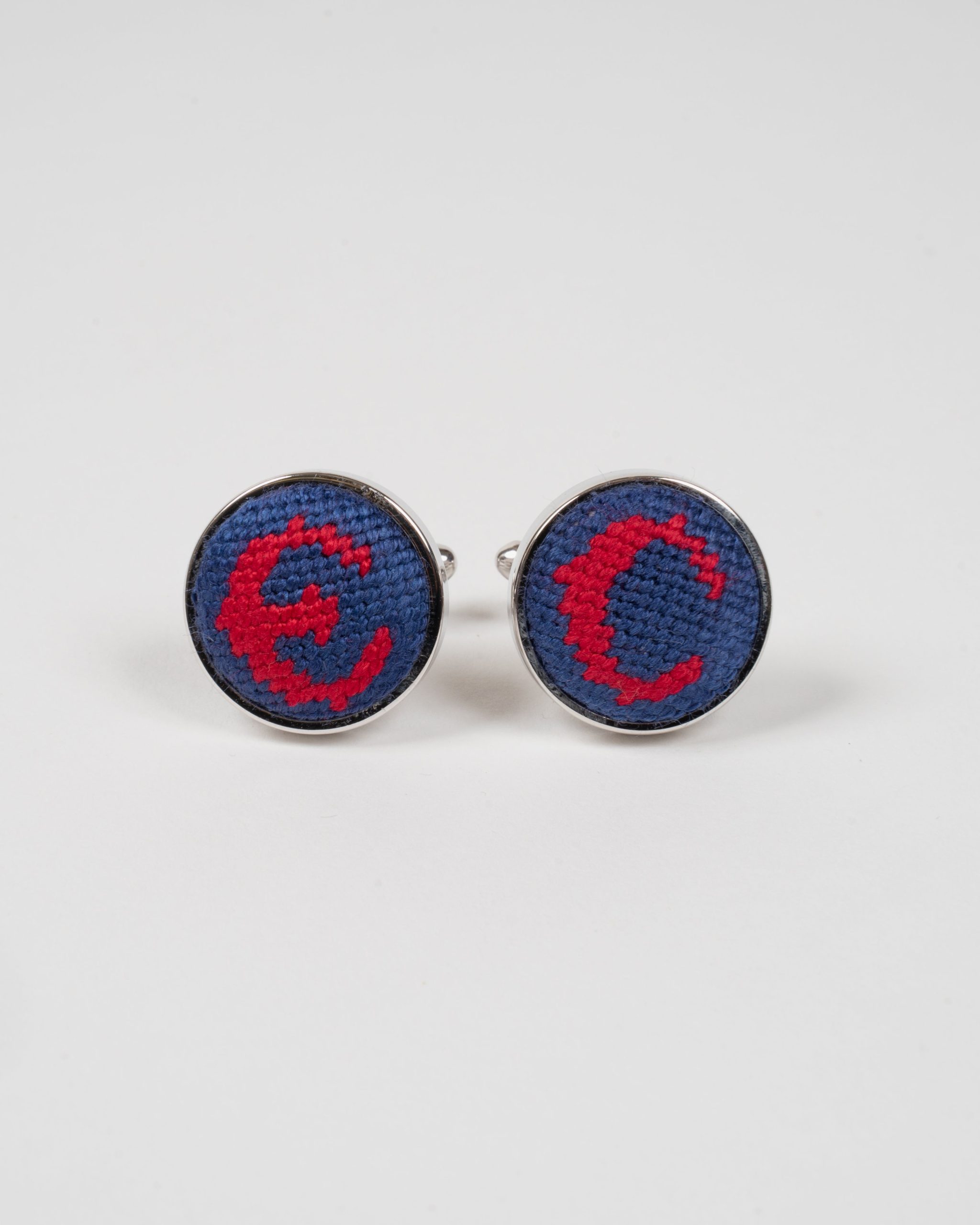 Needlepoint & Silver Cufflinks