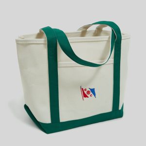 Canvas Tote Bag in Natural & Green